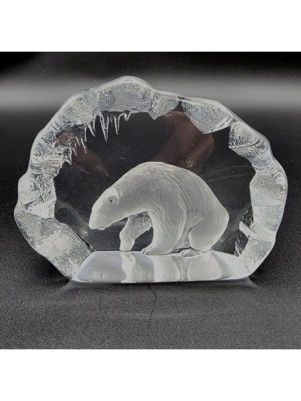 Mats Jonasson Signed Crystal Polar Bear On Iceberg Paperweight 33152
